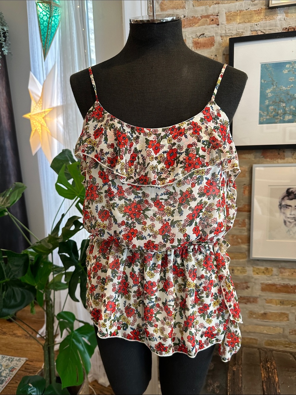Forever 21 Floral Ruffle Cami Tank Top - Red Floral